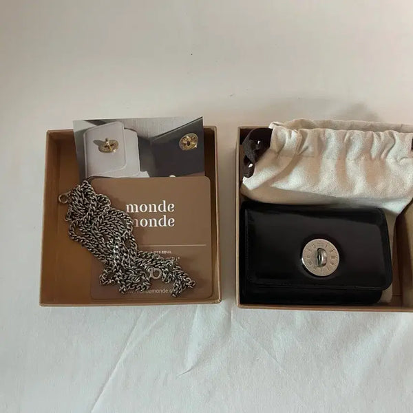 [BUNJANG] Monde Monde Wallet Black Chain Cardholder (Silver Hardware) / 몽드몽드 카드지갑 월럿 블랙(실버장식)체인[새상품]