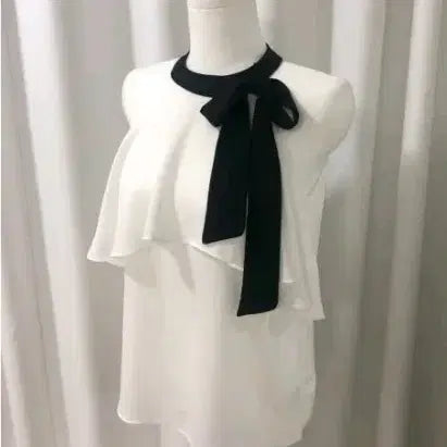 [BUNJANG] Ribbon Blouse Tank Top White / 리본 블라우스나시 화이트새거