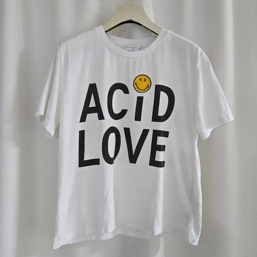 [BUNJANG] Sandro Acid Love Smile Embroidered T-Shirt White M / 산드로 티셔츠