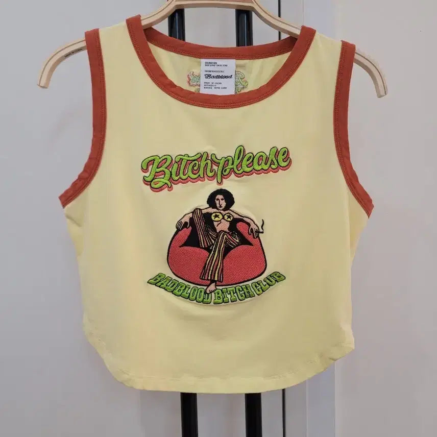 [BUNJANG] Badblood Bitch Please Embroidered Crop Tank Top Size S / 배드블러드 Bitch Please 자수 크롭 나시 탑 S사이즈