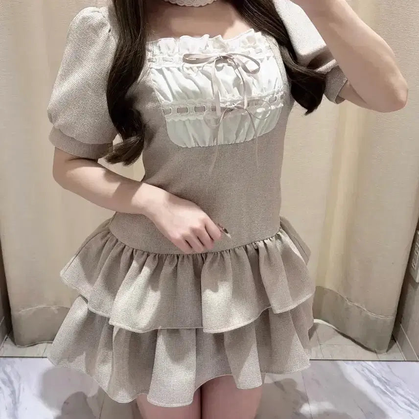 [BUNJANG] Evelyn Tiered Dress with Choker - Pink / evelyn 에블린 초커가 달린 티어드 원피스 핑크 양산형 지뢰계 스나계