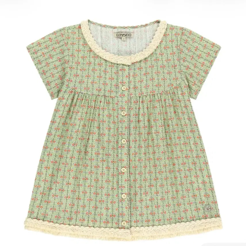 [BUNJANG] KOSEIO Fringe Shirring Blouse Light Green Size 1 / 코이세이오 프린지 셔링 블라우스 라이트 그린 1사이즈