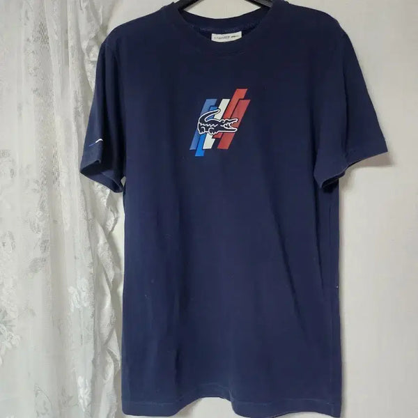 [BUNJANG] Lacoste Short Sleeve T-Shirt Navy French Flag Logo / 라코스테 반팔티 네이비 프랑스 국기 로고