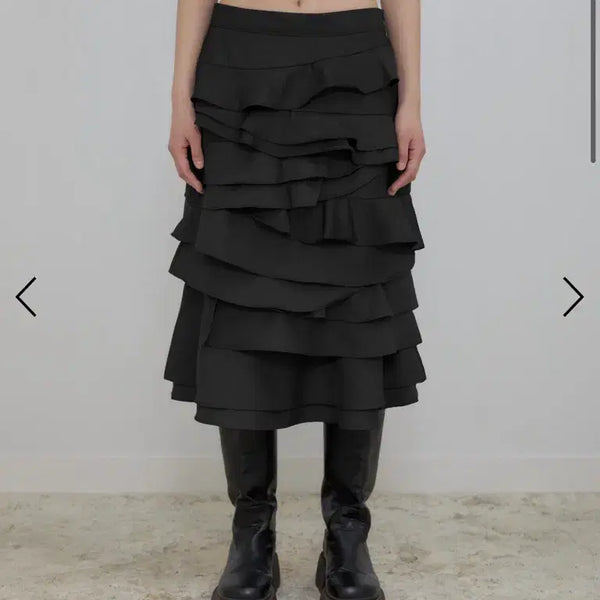 [BUNJANG] FlareUp Ruffle Midi Skirt Black / 플레어업 프릴 미디 스커트 블랙