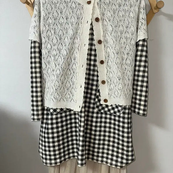 [BUNJANG] Komorebi Mori Girl Coordinate Set - Check Mini Dress, Short Cardigan, Midi Skirt / 코모레비 세트 모리걸 코디 세트 모리걸 원피스 체크모리걸