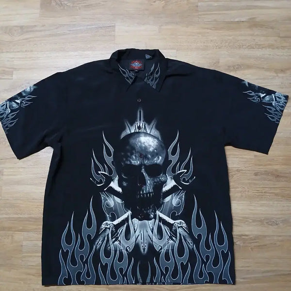 [BUNJANG] Dragonfly Skull Rayon Oversized Short Sleeve Shirt / 드래곤플라이 스컬 레이온 셔츠 오버핏 남방 반팔