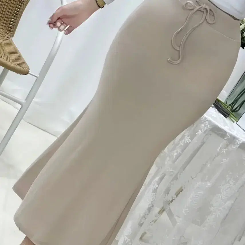 [BUNJANG] Navy Mermaid Long Skirt with String Banding / (새상품 네이비) 끈 밴딩 머메이드 롱 스커트