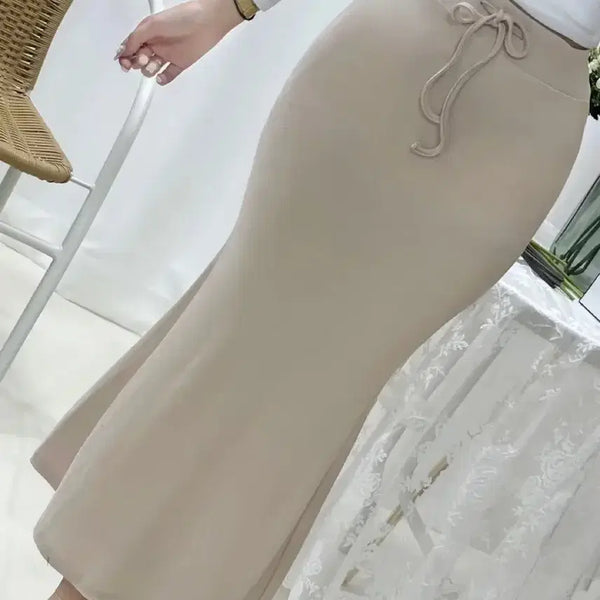 [BUNJANG] Navy Mermaid Long Skirt with String Banding / (새상품 네이비) 끈 밴딩 머메이드 롱 스커트