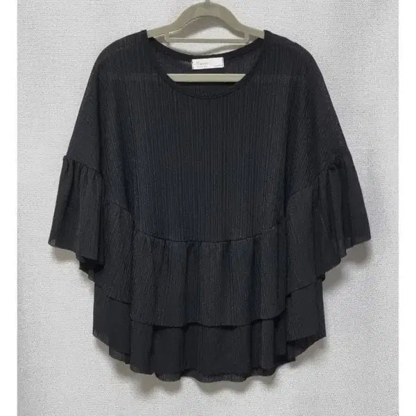 [BUNJANG] Black Frill Chiffon Blouse / 블랙 프릴 쉬폰 블라우스