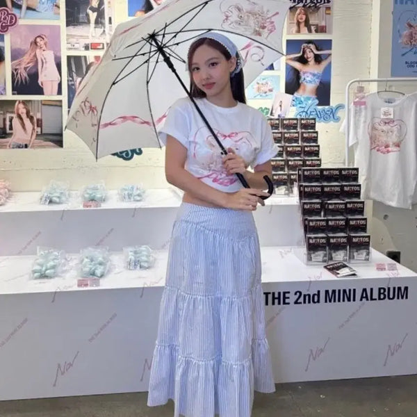 [BUNJANG] Glowny Rodeo Tiered Ruffle Striped Long Skirt / 글로니 로데오 티어드 러플 롱 스커트 스트라이프