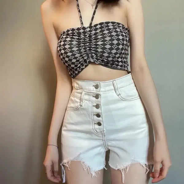 [BUNJANG] Ruched Halter Neck Pattern Top / (새상품) 홀터 셔링 패턴 탑