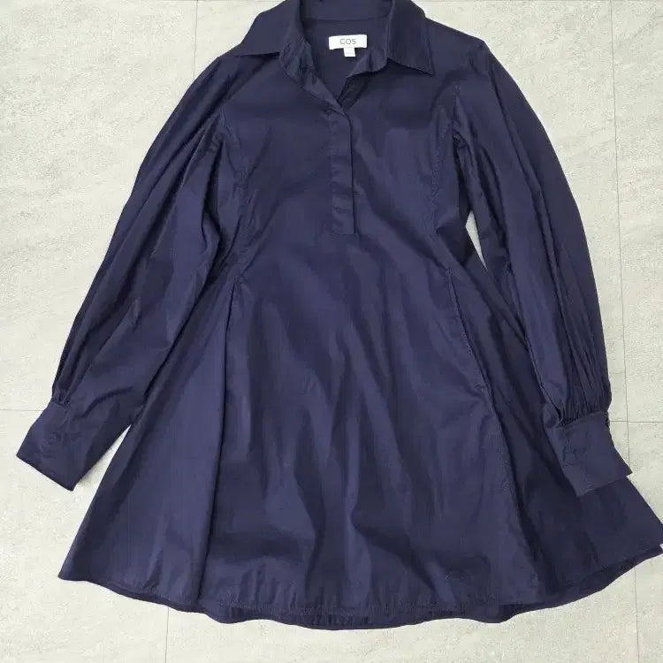 [BUNJANG] COS Balloon Sleeve Flare Shirt Dress (Navy) / [국내정품] COS 코스 벌룬 소매 플레어 셔츠 원피스 (네이비/EUR