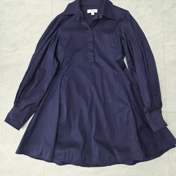 [BUNJANG] COS Balloon Sleeve Flare Shirt Dress (Navy) / [국내정품] COS 코스 벌룬 소매 플레어 셔츠 원피스 (네이비/EUR
