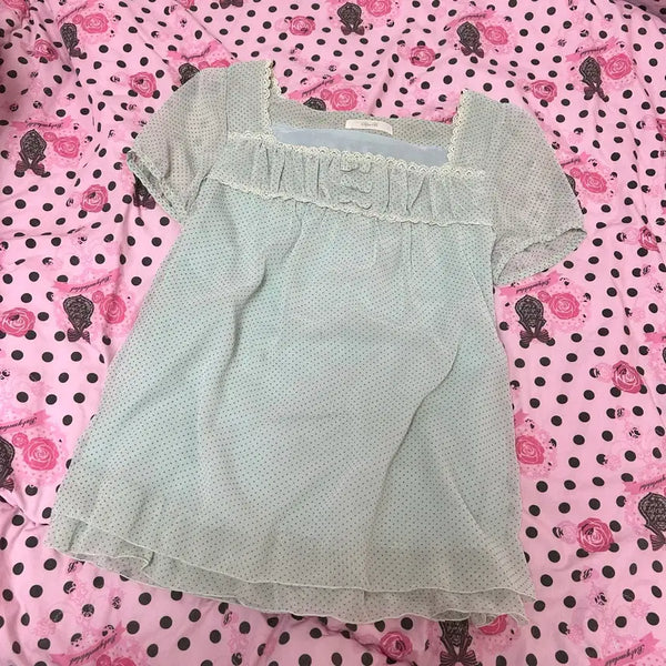[BUNJANG] Mint Ribbon Dot Blouse / 민트 리본 도트 블라우스 히메갸루 히메카지 빈티지 일브