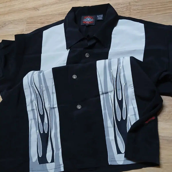 [BUNJANG] Dragonfly Flame Skull Short Sleeve Shirt / 드래곤플라이 플레임 스컬 반팔 셔츠 남방 남녀공용