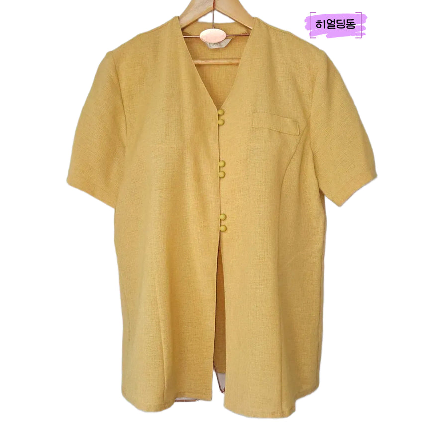 [BUNJANG] L~XL Button V-Neck Short Sleeve Jacket / 딩동 :) 여름세일/L~XL/콩단추 브이넥 반팔 자켓