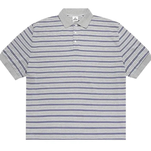 [BUNJANG] MJT Oversized Striped Polo Melange Grey / 엠제이디 오버사이즈 스트라이프 폴로 멜란지 그레이 s