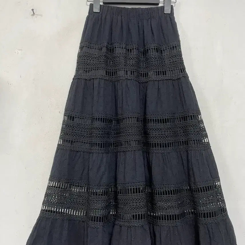 [BUNJANG] Embroidered Lace Maxi Skirt / 특가새)N6710 자수 레이스 롱 스커트.캉캉.