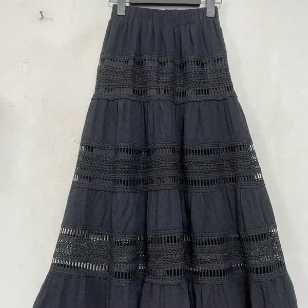 [BUNJANG] Embroidered Lace Maxi Skirt / 특가새)N6710 자수 레이스 롱 스커트.캉캉.