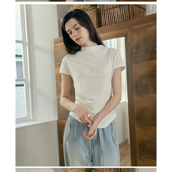 [BUNJANG] Jucy Judy Mock Neck Shirring Jersey Top White / 쥬시쥬디 모크넥 셔링 져지탑 화이트