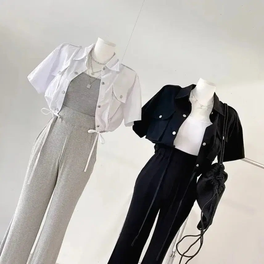 [BUNJANG] Ably Cropped Jacket Black / 에이블리 야상 반팔 크롭 자켓 검정