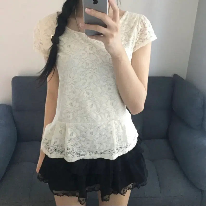 [BUNJANG] Japanese Vintage Hime Gyaru Fairy Lace Short Sleeve Top / JPN Vintage 히메갸루 하구미 페어리 레이스 반팔