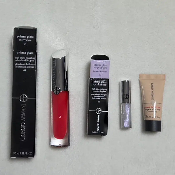 [BUNJANG] Giorgio Armani Prisma Glass Lipstick (Shade 4 Cherry Glaze) with Bonus Mini Lip Plumper and Foundation Sample / [새상품] 아르마니 프리즈마 글래스(4호 체리글레이즈)+증정