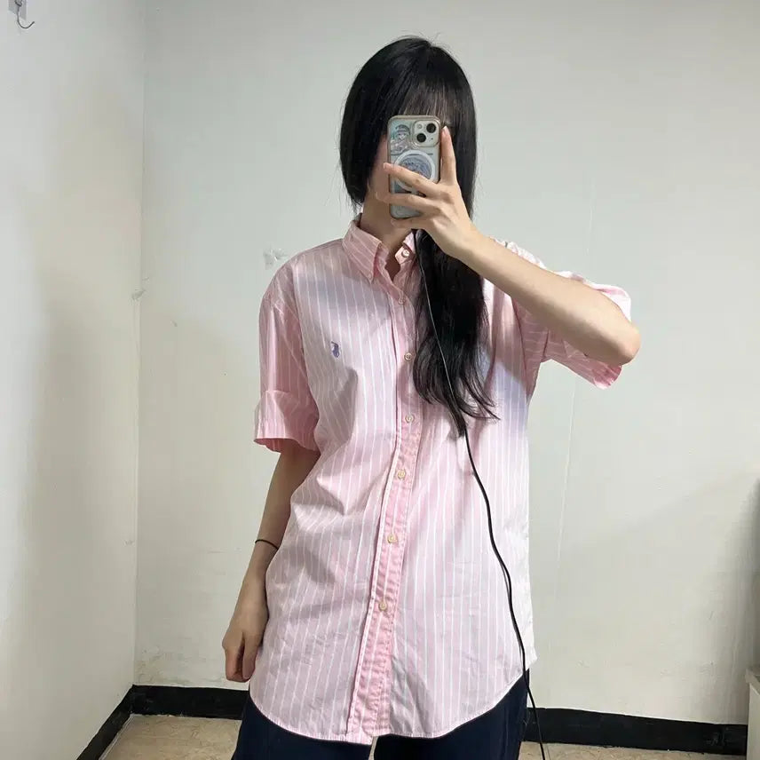 [BUNJANG] Polo Ralph Lauren Pink Stripe Button-Up Shirt / 폴로 핑크 스트라이프 셔츠