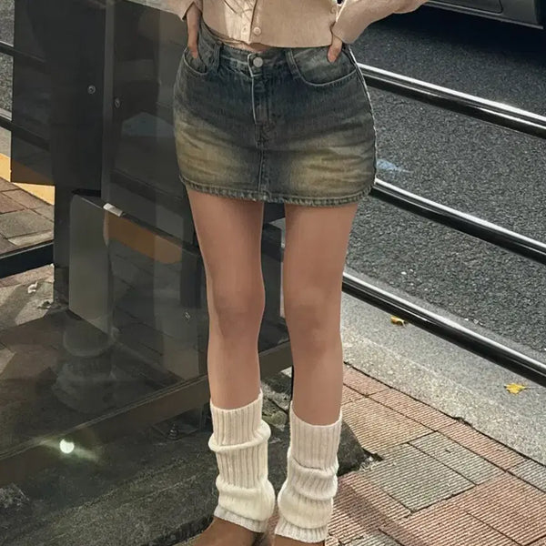 [BUNJANG] Kaindami Vintage Washed Denim Skirt with Built-in Padding / 카인다미 골반패드 빈티지 워싱 데님 스커트
