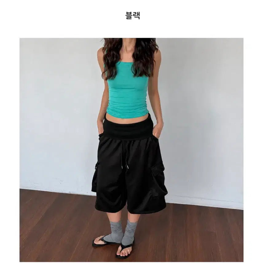 [BUNJANG] OYUSE Bermuda Cargo Pants Black / 오유세 버뮤다 카고 바지 검정