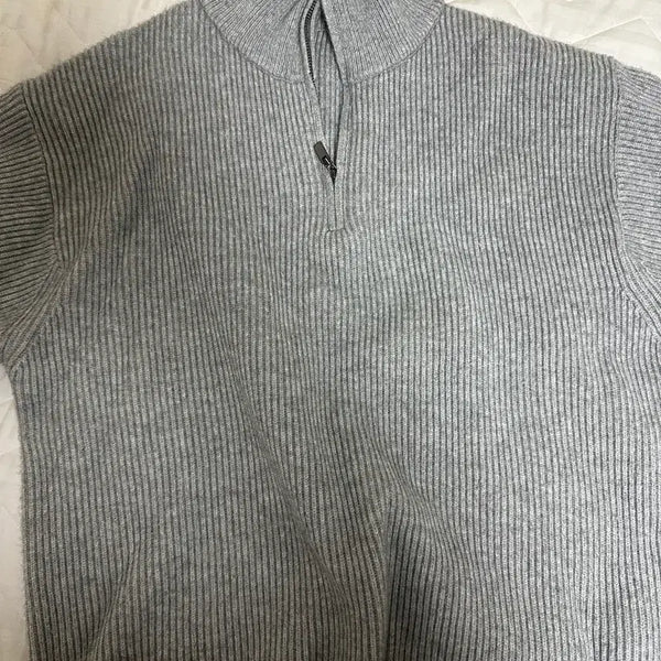 [BUNJANG] Gray Ribbed Zip-Up Knit / 회색 골지 집업 니트