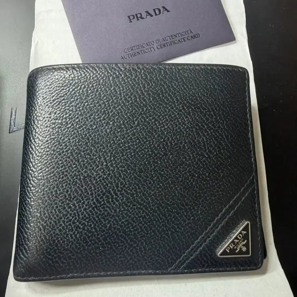 [BUNJANG] Prada Saffiano Bi-fold Wallet 2MO738 Black Triangle Metal Logo / 프라다 사피아노 남성 반지갑 2MO738 삼각 메탈로고 박스 및 개런티카