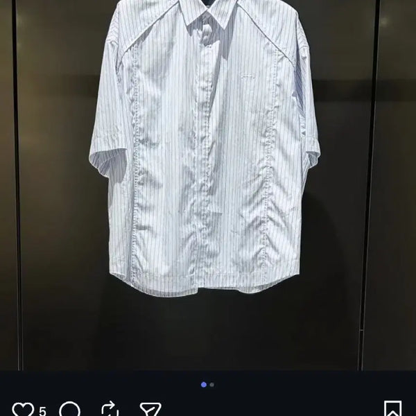 [BUNJANG] Junjie 24FW Stripe Oversized Short Sleeve Shirt - Sky Blue / [48] 준지 24FW 스트라이프 오버핏 숏슬리브 셔츠 - 스카이 블루