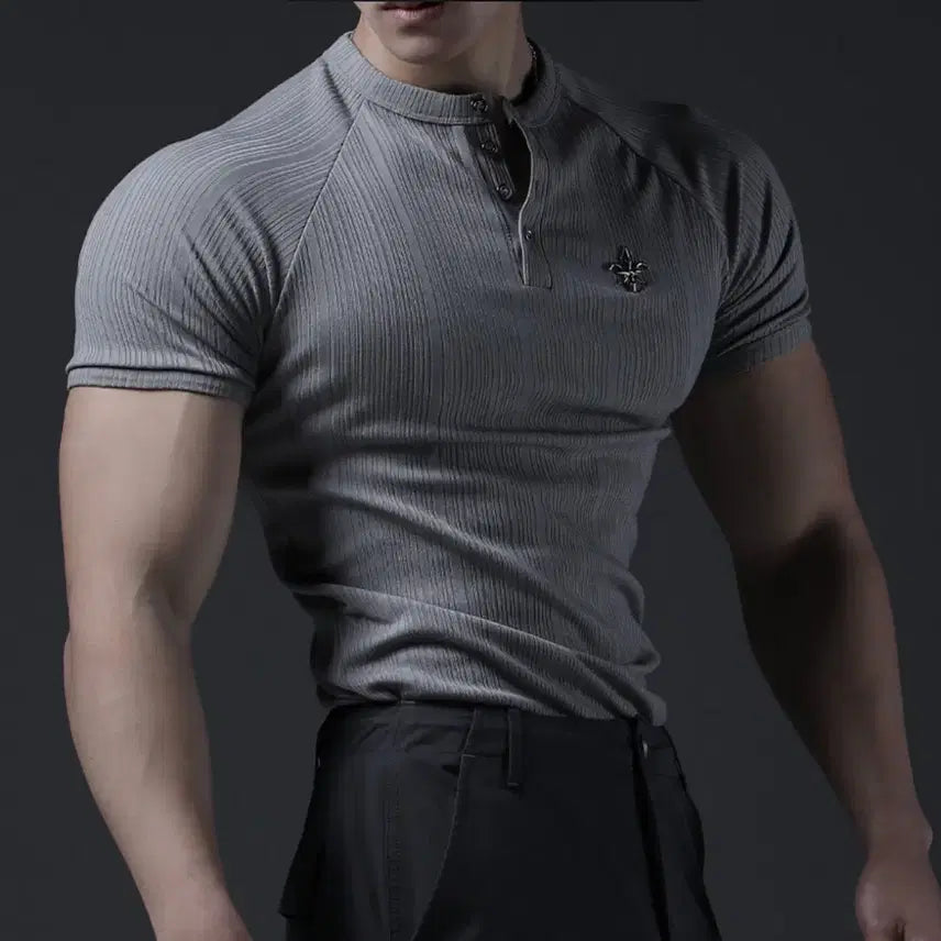 [BUNJANG] Camid Henry Neck Muscle Fit Ribbed Knit - Grey / 카미드 헨리넥 머슬핏 골지 니트 그레이 판매 볼란테 압도 프리덤 본투윈