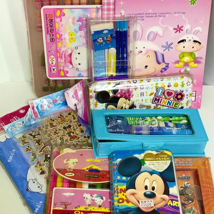 [BUNJANG] Mickey Mouse Crayon School Supplies Set - Vintage Bundle / 고전문구 일괄 판매 미키 마우스 크레파스 학용품 세트