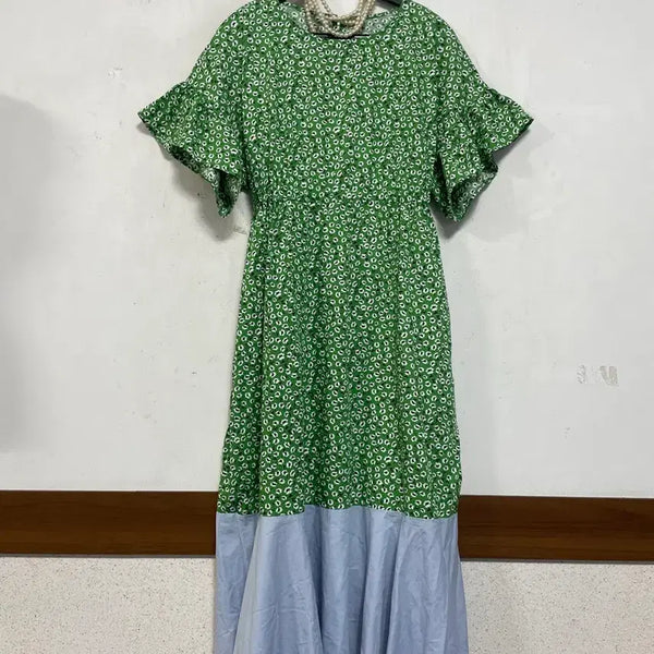 [BUNJANG] Two-tone Maxi Frill Dress / 특가새)N6716 투톤 롱 원피스.맥시.프릴