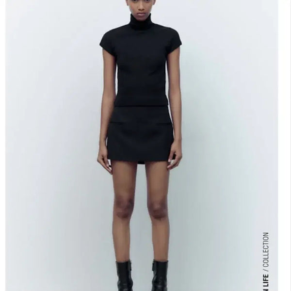 [BUNJANG] ZARA Ribbed High Neck T-Shirt Short Sleeve Black / 새상품 자라 zara 리브드 하이넥 티셔츠 반팔 블랙