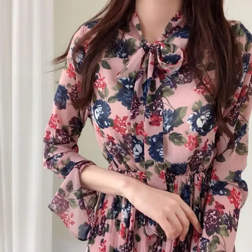 [BUNJANG] Flower Pattern Chiffon Pleated Dress / (새상품) 플라워패턴 쉬폰 플리츠 원피스