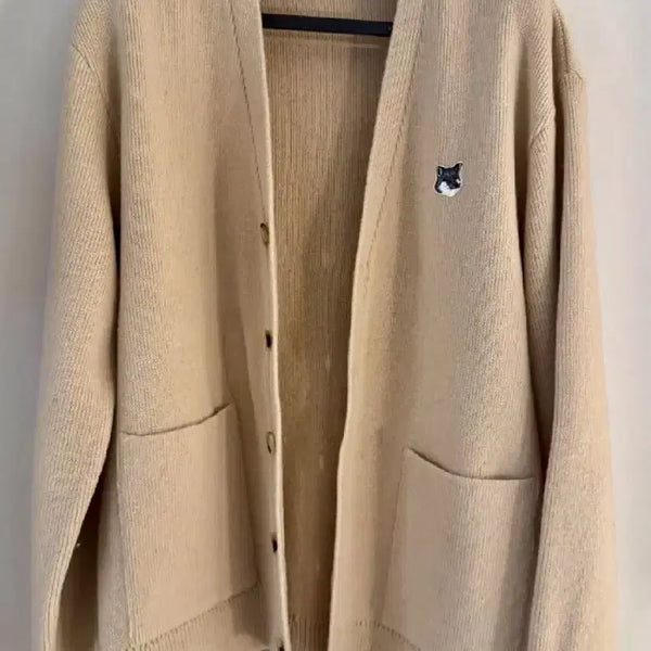 [BUNJANG] Maison Kitsune Grey Fox Head Wool Cardigan Beige L / 메종키츠네 그레이 폭스헤드 울 가디건 베이지 L