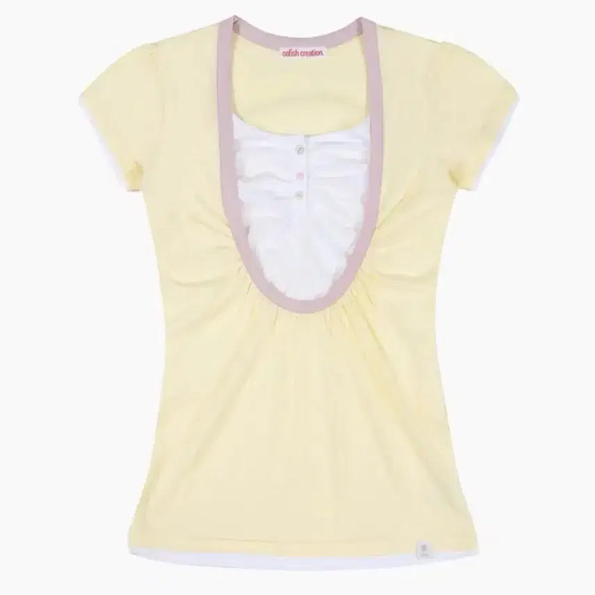 [BUNJANG] Ophish Shirring U-Neck T-Shirt Yellow / (새상품) 오피쉬 셔링 유넥 티셔츠 Shirring U neck 노랑