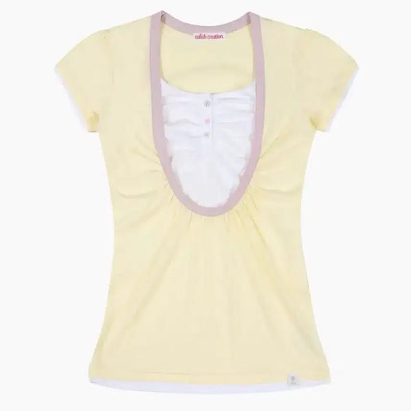 [BUNJANG] Ophish Shirring U-Neck T-Shirt Yellow / (새상품) 오피쉬 셔링 유넥 티셔츠 Shirring U neck 노랑