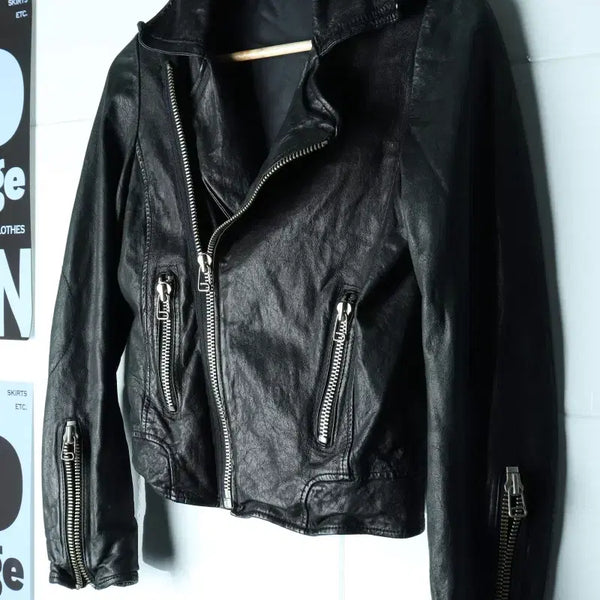 [BUNJANG] W(F) Brand Vintage Zipper Windbreaker Jacket Real Leather Black / W(F) 브랜드빈티지 집업 바람막이 점퍼자켓 리얼레더 블랙-H34900