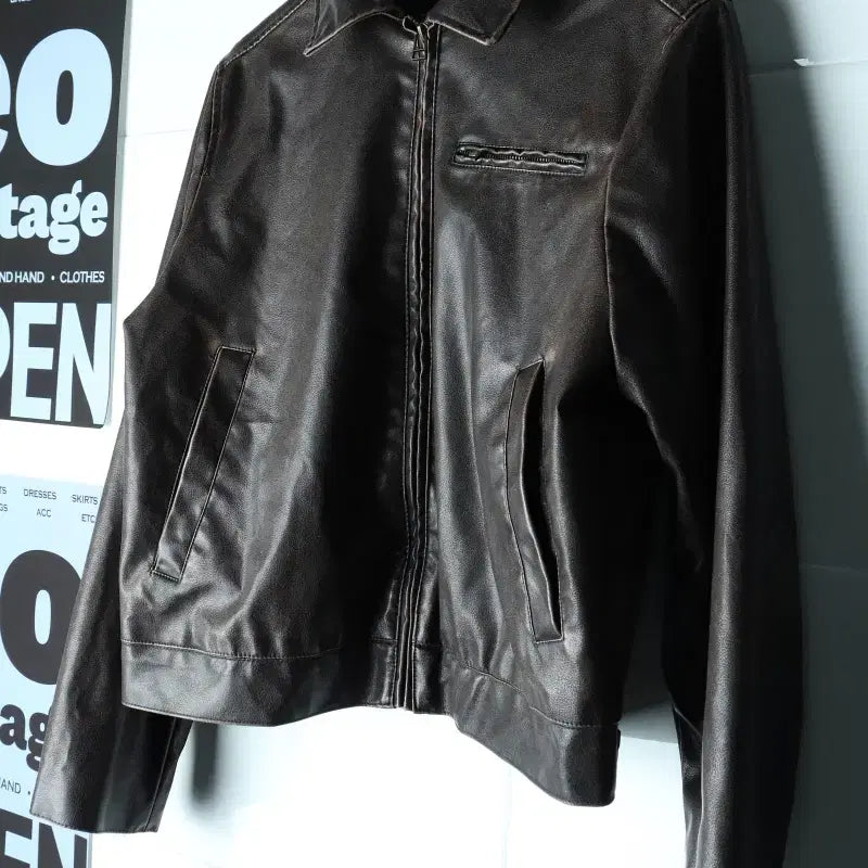 [BUNJANG] H&M Vegan Leather Zip-Up Windbreaker Jumper Jacket / W(M) 에이치앤엠 집업 바람막이 점퍼자켓 비건레더 바이크-H34904