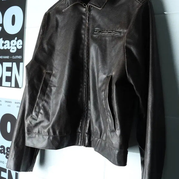 [BUNJANG] H&M Vegan Leather Zip-Up Windbreaker Jumper Jacket / W(M) 에이치앤엠 집업 바람막이 점퍼자켓 비건레더 바이크-H34904