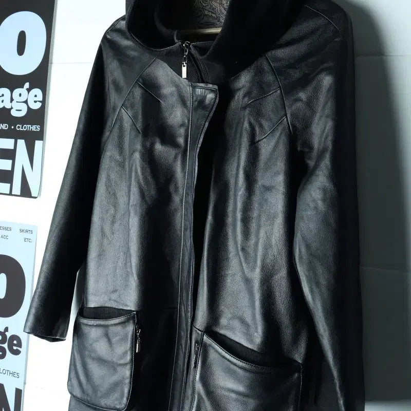 [BUNJANG] W(F) Brand Vintage Zip-Up Windbreaker Jacket Real Leather Black / W(F) 브랜드빈티지 집업 바람막이 점퍼자켓 리얼레더 블랙-H34908