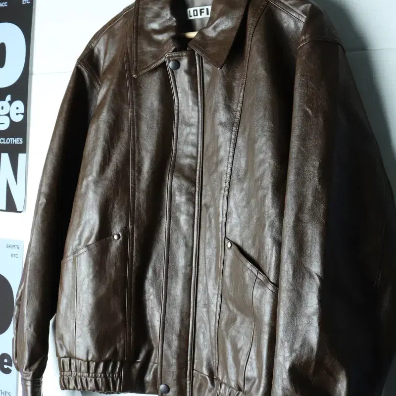 [BUNJANG] LOFI Vegan Leather Zip-Up Windbreaker Jumper Jacket (L-2XL) / (L-2XL) 로파이 집업 바람막이 점퍼자켓 비건레더-H34913