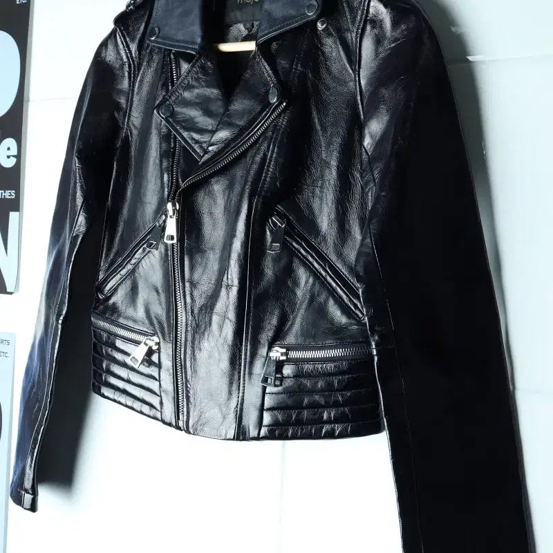 [BUNJANG] MAJE Leather Zip-up Windbreaker Jacket / W(M) 마쥬 집업 바람막이 점퍼자켓 리얼레더 유광 양가죽-H34921
