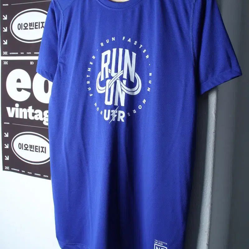 [BUNJANG] New Balance Functional Blue Running T-Shirt / (M-L) 뉴발란스 반팔 티셔츠 기능성 블루 런닝 러닝-H34936