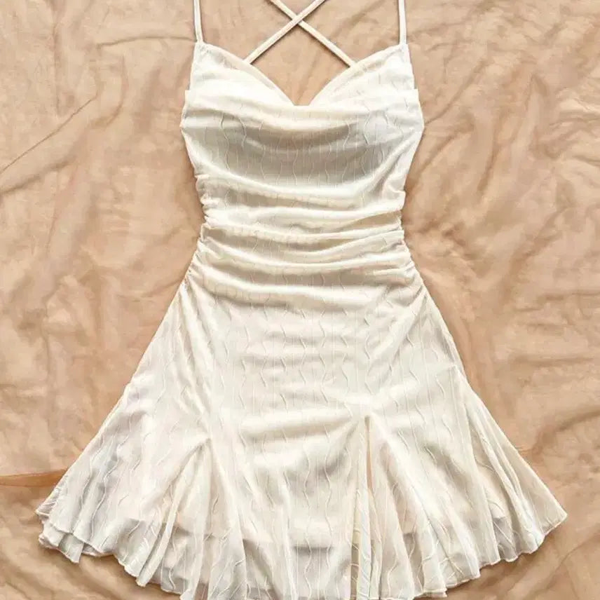 [BUNJANG] Shein Beige Back Ribbon Mini Dress / 쉬인 베이지 백리본 미니원피스