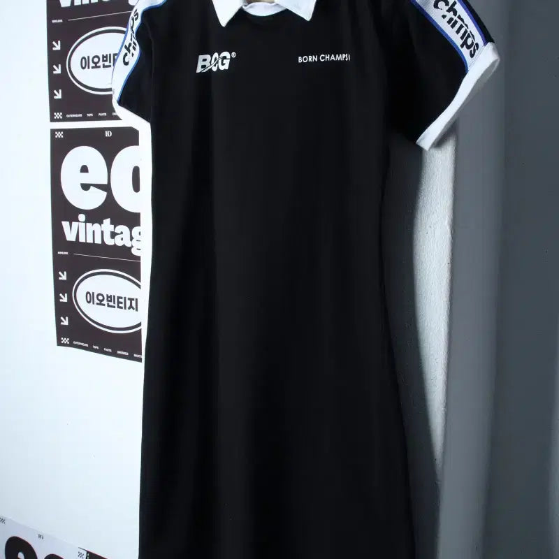 [BUNJANG] BongChans Dress Short Sleeve Collar Black Old School / W(M) 본챔스 드레스 원피스 카라 반팔 블랙 올드스쿨-H35018